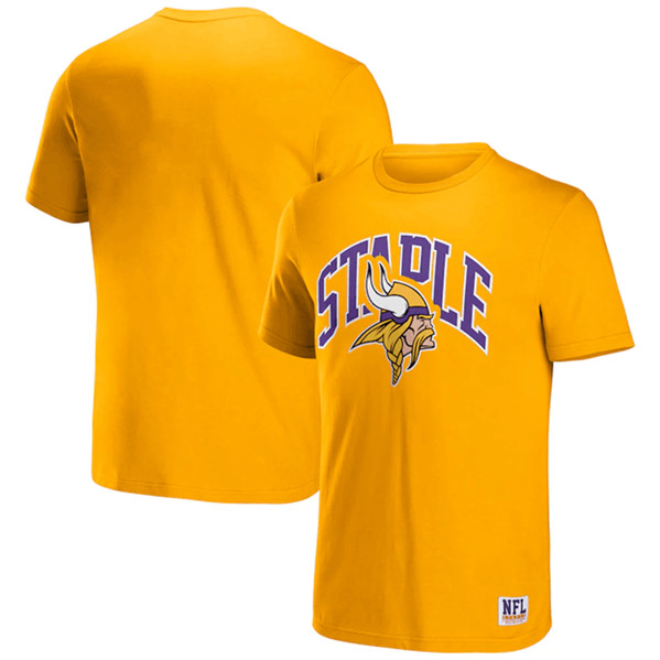 Men's Minnesota Vikings x Staple Gold Logo Lockup T-Shirt - Click Image to Close